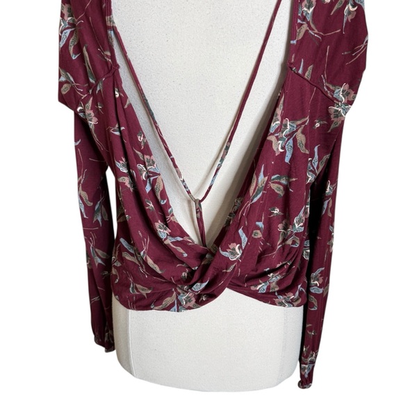 Free People Elsa Open Back Jersey Burgundy Floral Open Back Top Women’s Medium - Picture 4 of 10